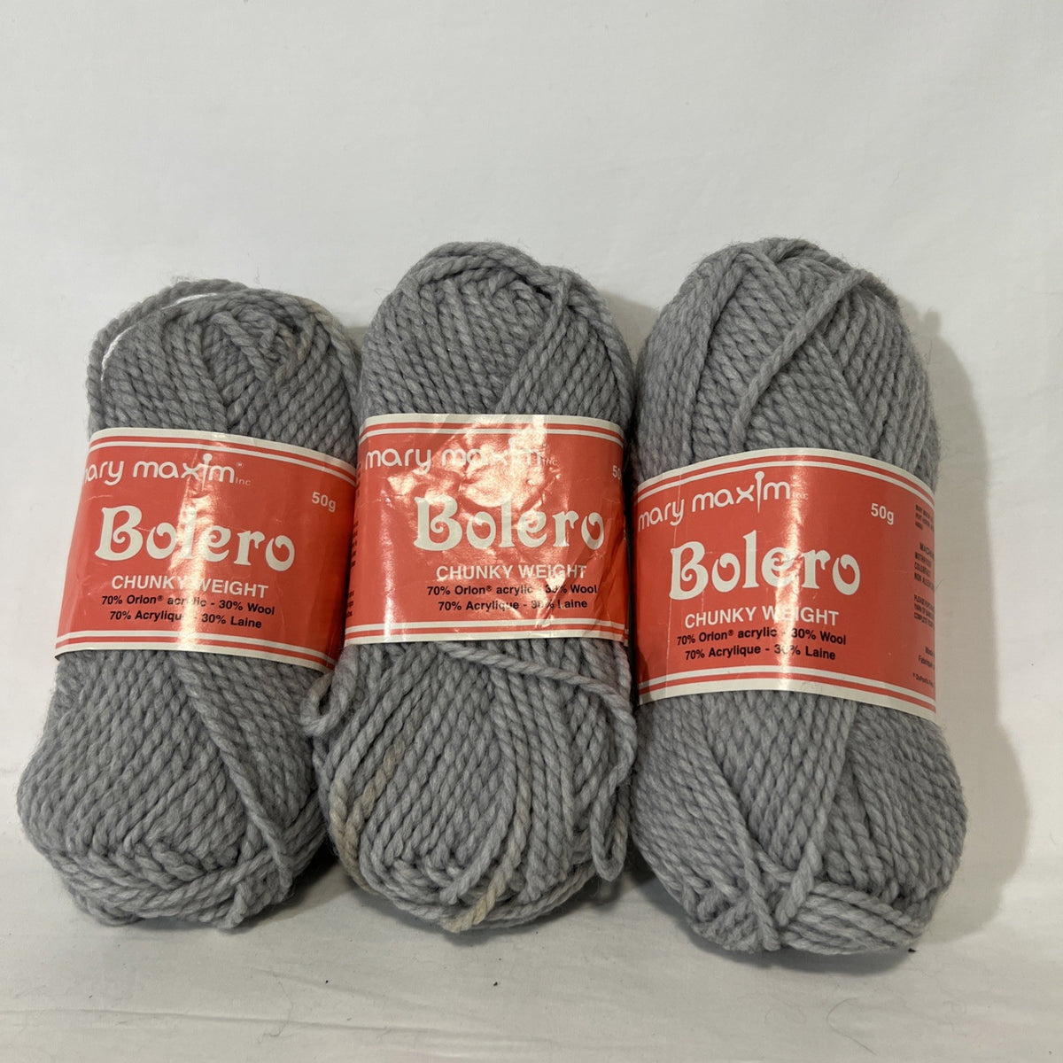 Vintage Mary Maxim Bolero Chunky Yarn Gray 70% Orlon 30% Wool Lot of 30