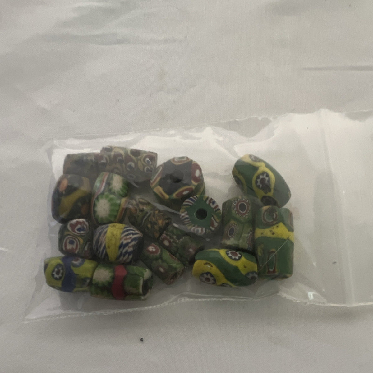 Vintage Glass Trade Beads Lot 14 Assorted Shapes 10mm 2mm Hole Green/Yellow0