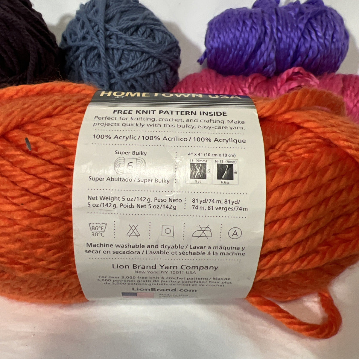Lion Brand Hometown USA Orange + Assorted Chunky Yarn Mixed Color Lot of 52