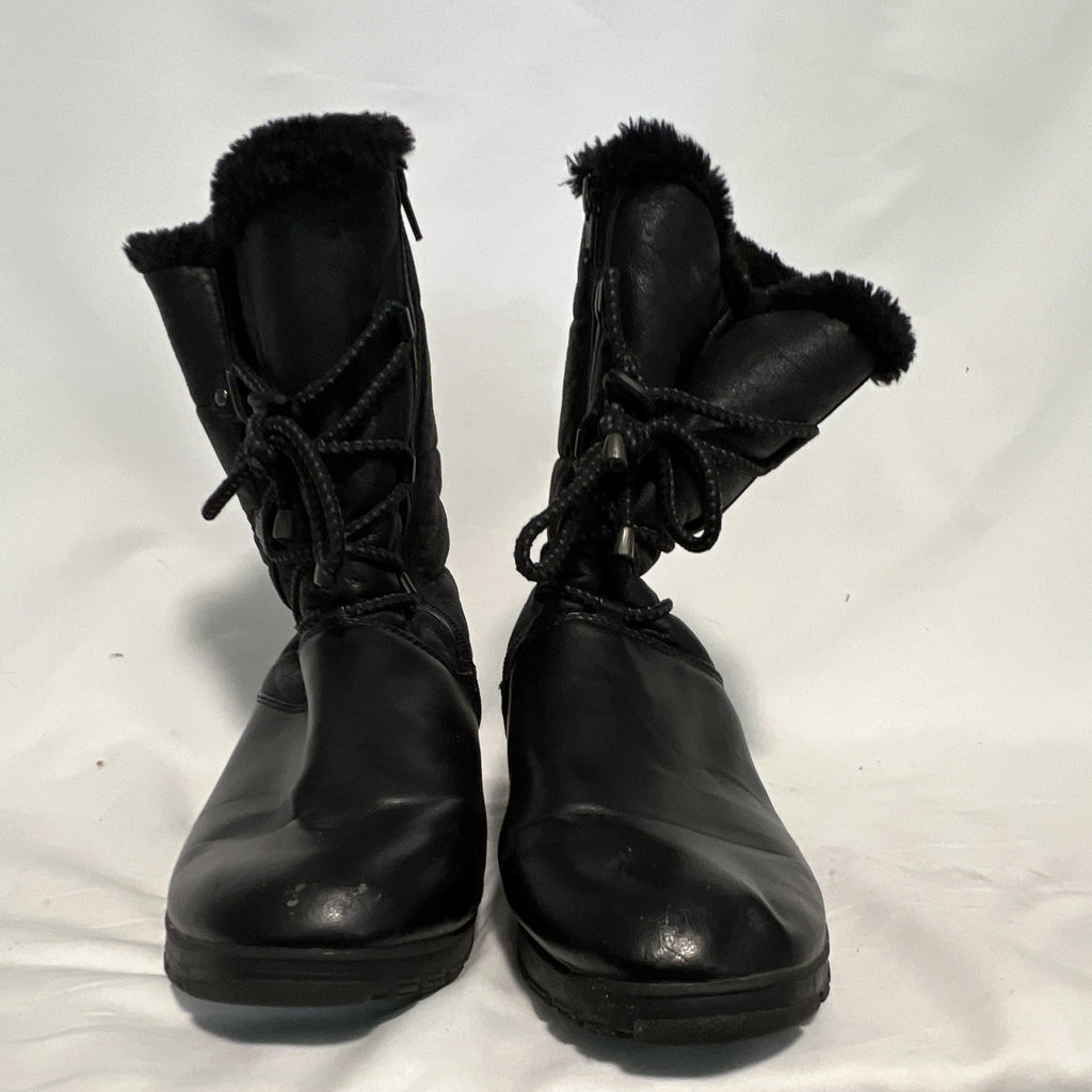 Bass Women’s Black Lace-Up Boots Faux Fur Lined Round Toe Size 100