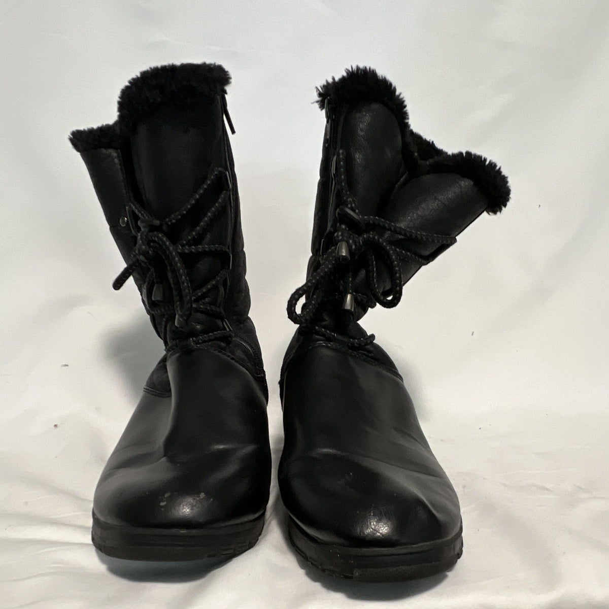 Bass Women’s Black Lace-Up Boots Faux Fur Lined Round Toe Size 100