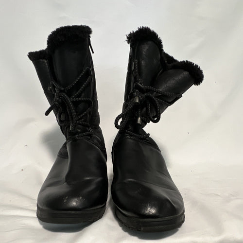 Bass Women’s Black Lace-Up Boots Faux Fur Lined Round Toe Size 100