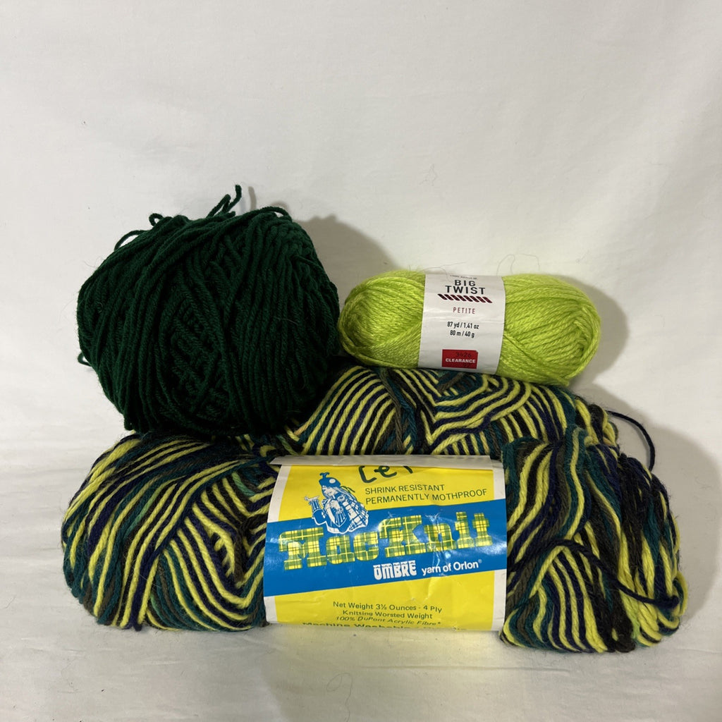Vintage Mac-Knit Plaid-Knit Ombre Yarn Green Yellow + Big Twist Mixed Lot 40
