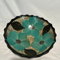 Handmade pottery Decorative Bowl, Glossy Black Turquoise Gold Floral  11 in. 0