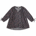 Westport 2X Floral Peasant Blouse Navy Pink V Neck Tie Sleeve Boho Plus Size0