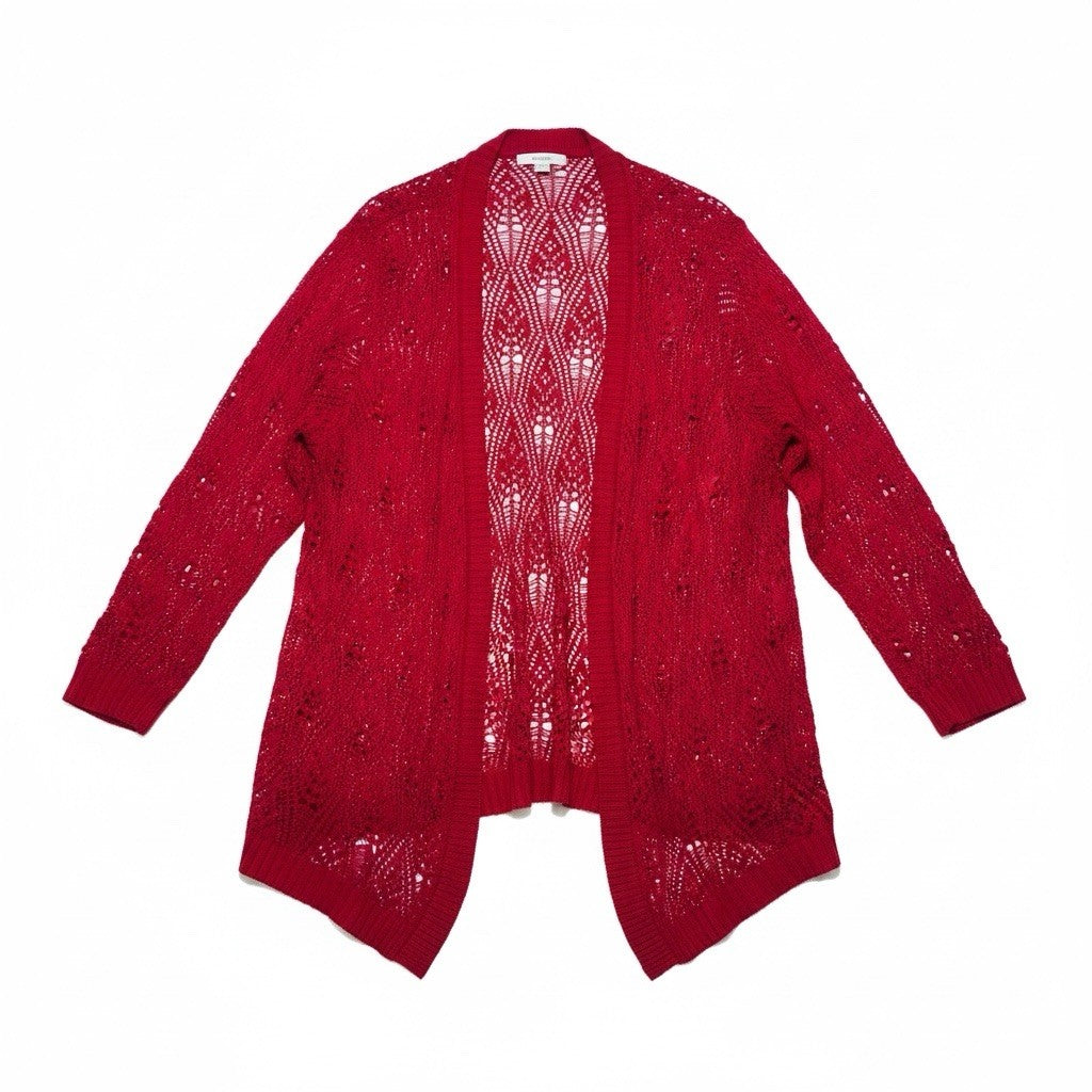 CJ Banks Cardigan Women 3X Red Crochet Open Knit Long Sleeve Plus Size USA0