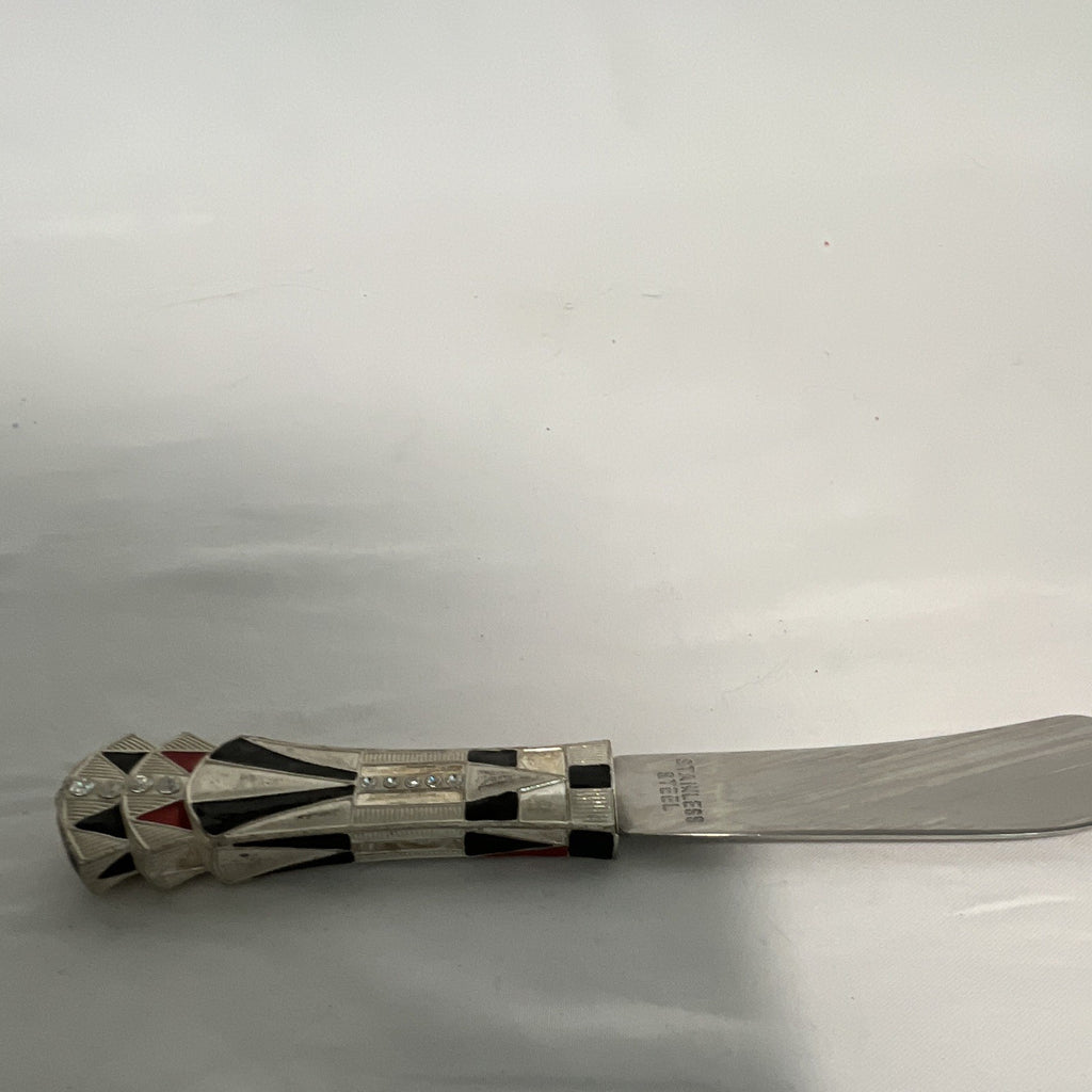 Bombay Company Cheese Spreaders Set of 4 Silver Red Black Geometric Enamel2