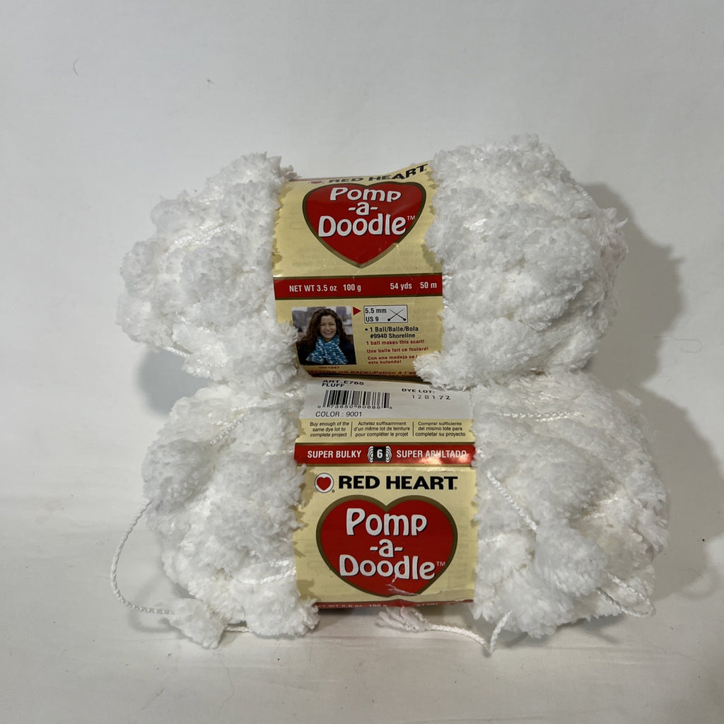 Red Heart Pomp-a-Doodle Yarn Fluff 9001 White Super Bulky Lot 2 Skeins 54 Yd0