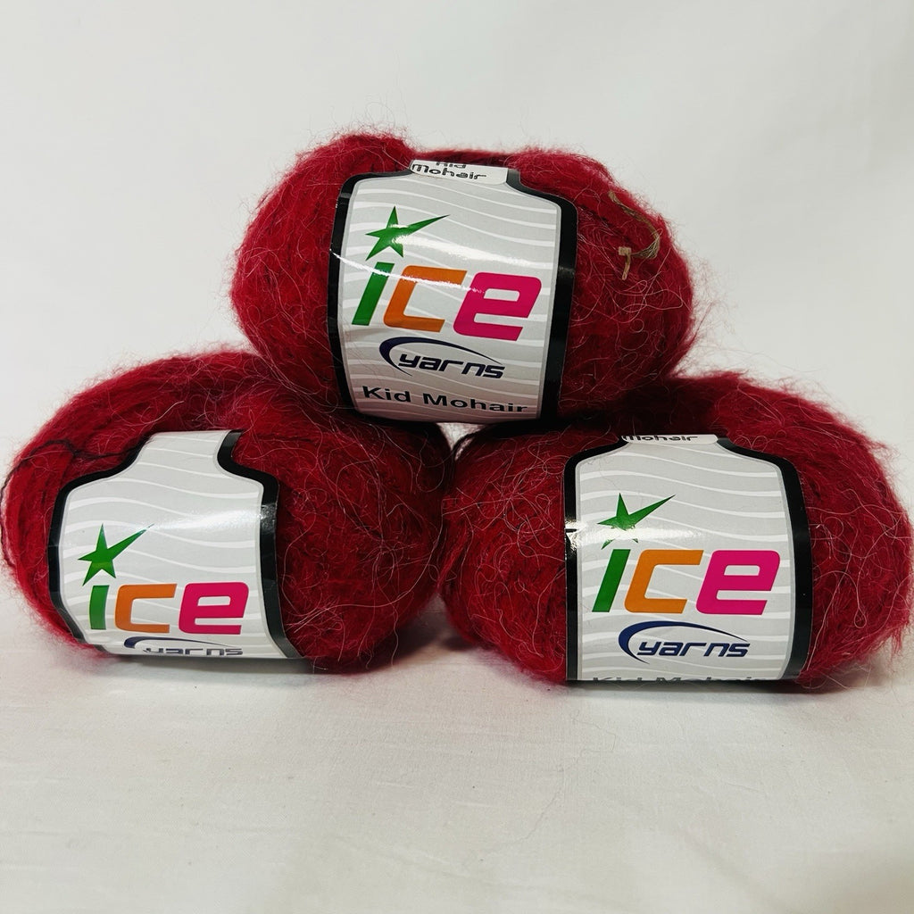 ICE Yarns Kid Mohair Yarn Deep Red Burgundy Fuzzy Luxury Yarn Lot of 3 Skeins0