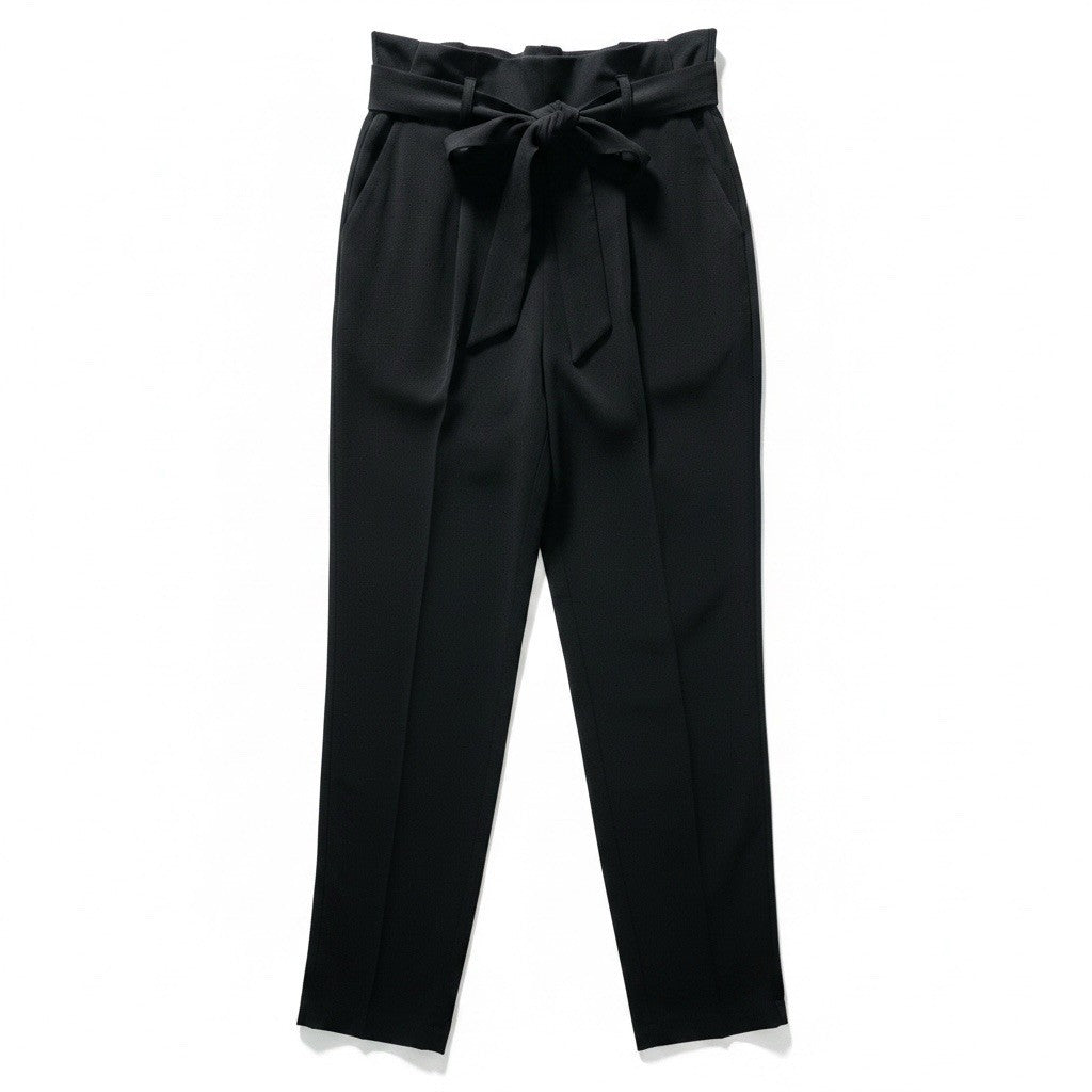 Express Womens 12 Black Paperbag High Waist Tie Belt Tapered Dress Pants0