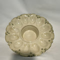 Vintage Ceramic Deviled Egg Platter Ivory Green 12 Egg Slots Center Dip Bowl0