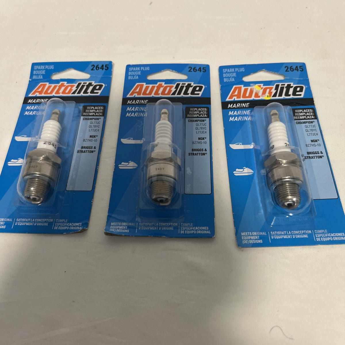 Lot of 3 Autolite 2645 Marine Spark Plugs Evinrude Johnson Mercury Outboard NEW1
