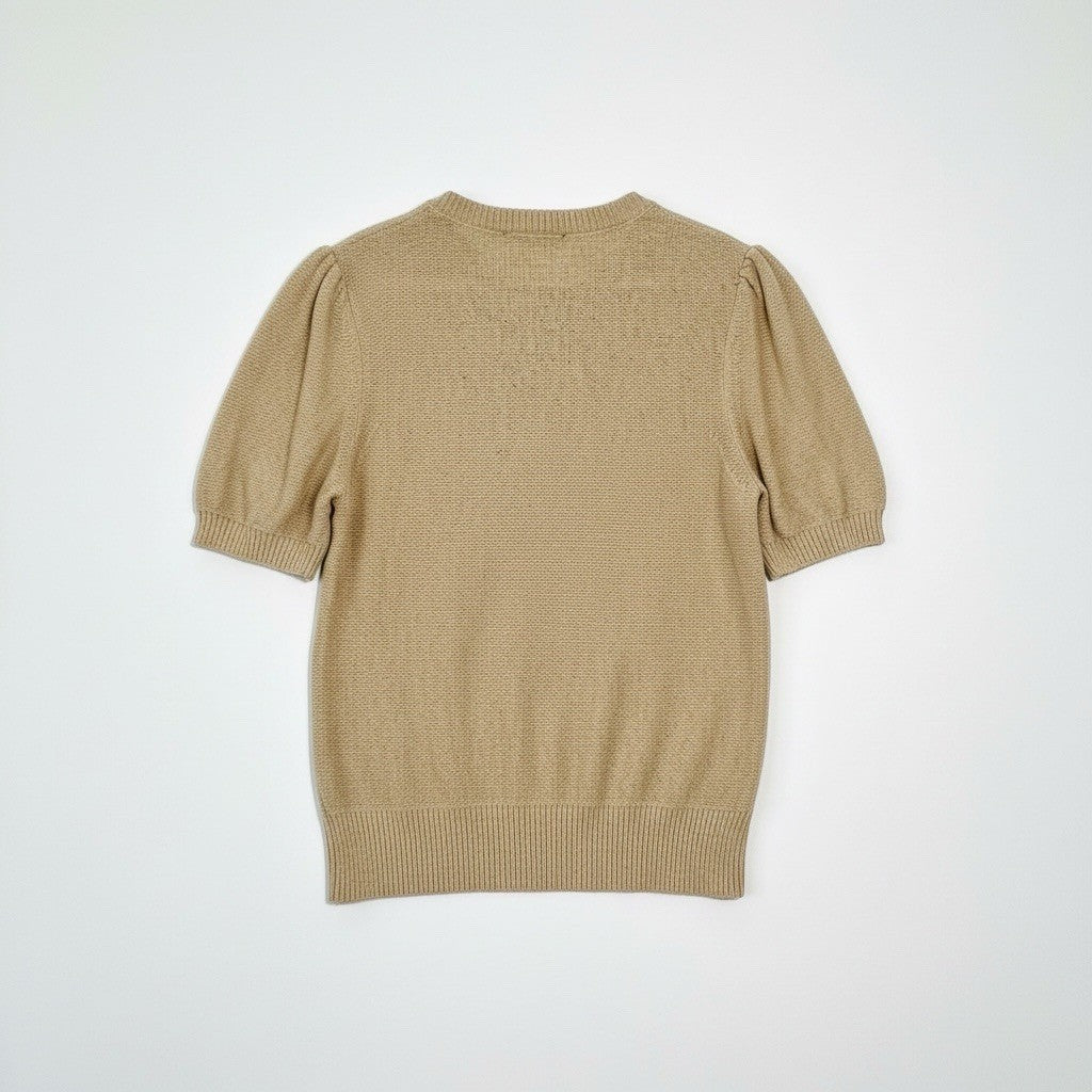 Ann Taylor Womens M Beige Puff Sleeve Short Sleeve Knit Sweater Crewneck1
