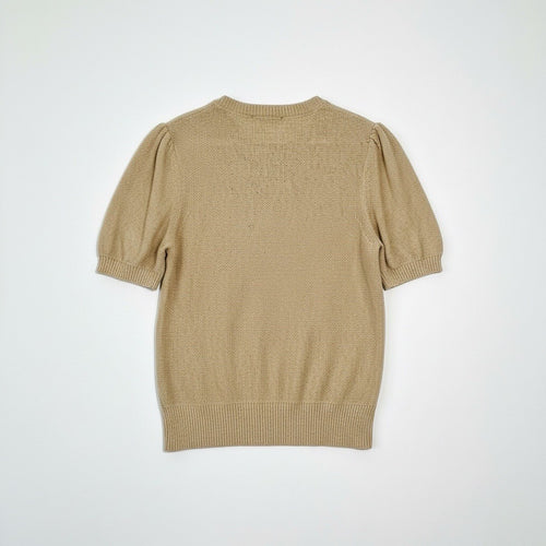 Ann Taylor Womens M Beige Puff Sleeve Short Sleeve Knit Sweater Crewneck1