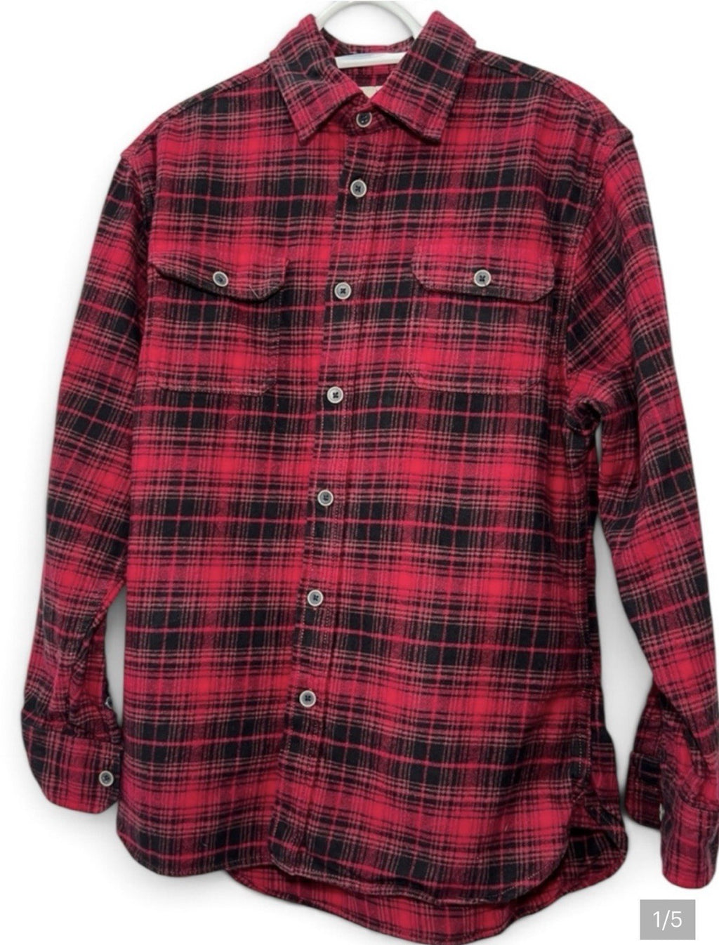 Jachs Men's Flannel Shirt Medium Red Black Buffalo Plaid 100% Cotton Button Up0